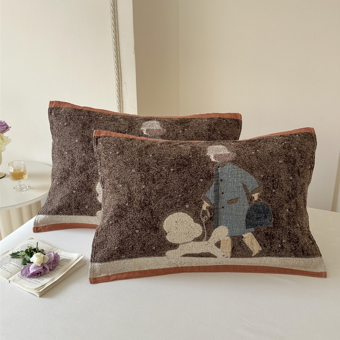 91家纺网 家纺一手货源 找家纺 朴尔家纺-毛巾被 2026新款全棉欣软系列定位四层加厚柔软纱布枕巾 贵贵狗