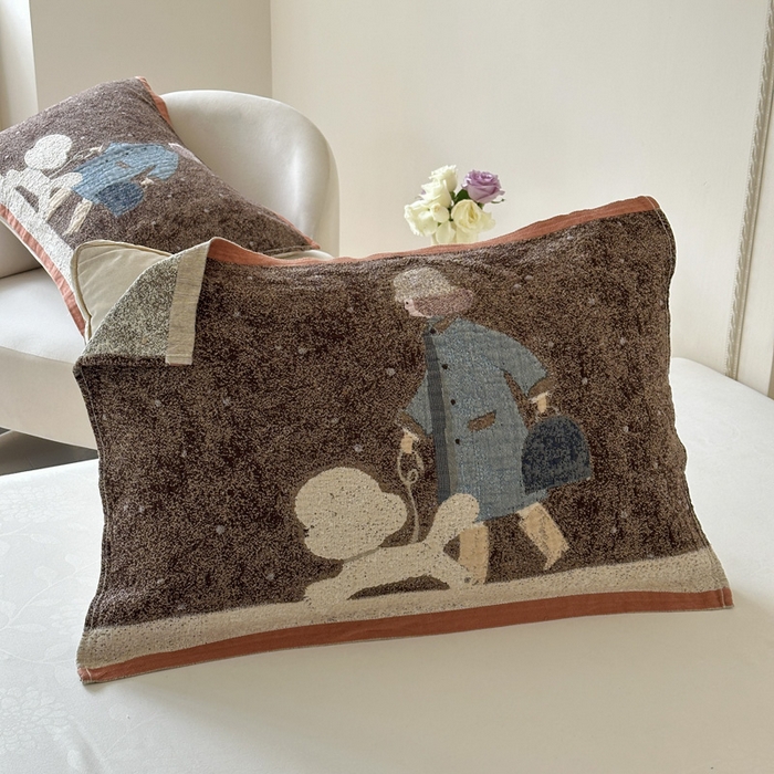 91家纺网 家纺一手货源 找家纺 朴尔家纺-毛巾被 2026新款全棉欣软系列定位四层加厚柔软纱布枕巾 贵贵狗