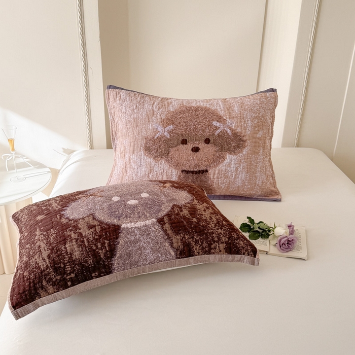 91家纺网 家纺一手货源 找家纺 朴尔家纺-毛巾被 2026新款全棉欣软系列定位四层加厚柔软纱布枕巾 可爱泰迪