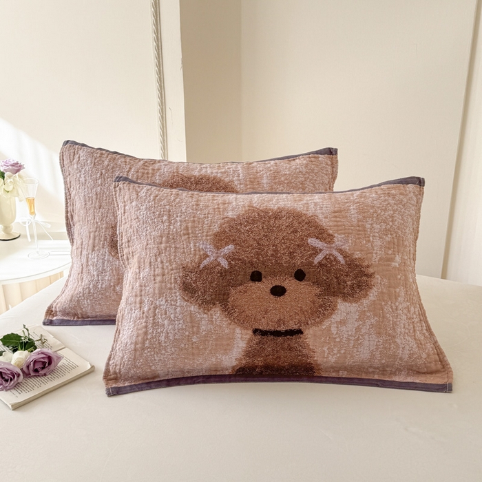 91家纺网 家纺一手货源 找家纺 朴尔家纺-毛巾被 2026新款全棉欣软系列定位四层加厚柔软纱布枕巾 可爱泰迪