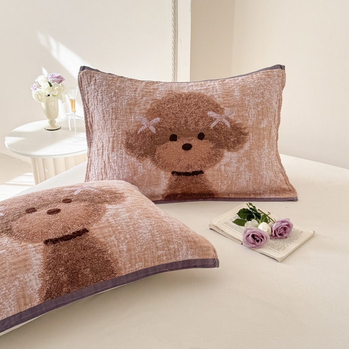 91家纺网 家纺一手货源 找家纺 朴尔家纺-毛巾被 2026新款全棉欣软系列定位四层加厚柔软纱布枕巾 可爱泰迪