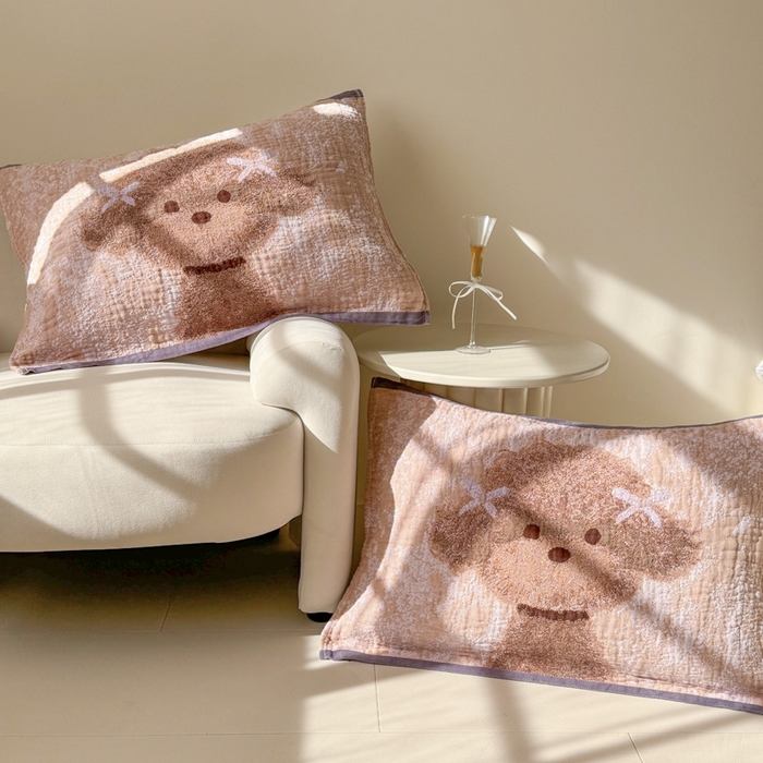 91家纺网 家纺一手货源 找家纺 朴尔家纺-毛巾被 2026新款全棉欣软系列定位四层加厚柔软纱布枕巾 可爱泰迪