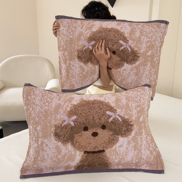 91家纺网 家纺一手货源 找家纺 朴尔家纺-毛巾被 2026新款全棉欣软系列定位四层加厚柔软纱布枕巾 可爱泰迪