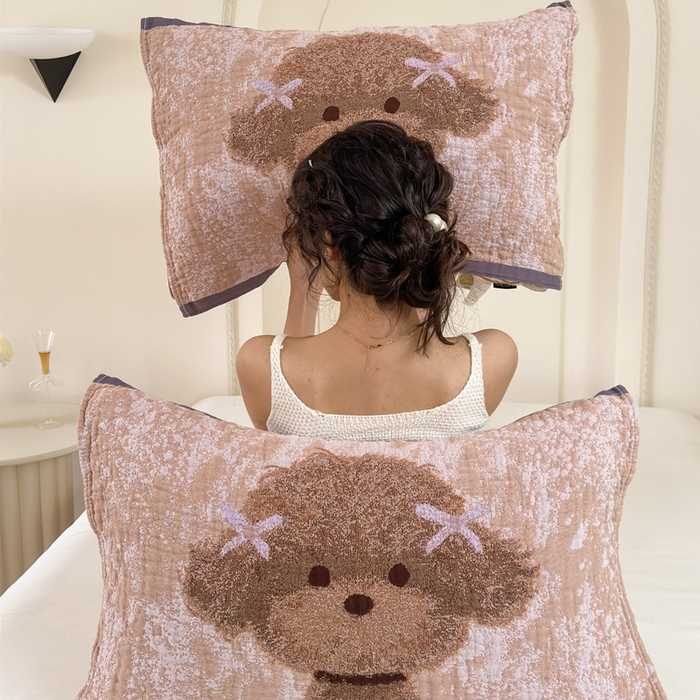 91家纺网 家纺一手货源 找家纺 朴尔家纺-毛巾被 2026新款全棉欣软系列定位四层加厚柔软纱布枕巾 可爱泰迪