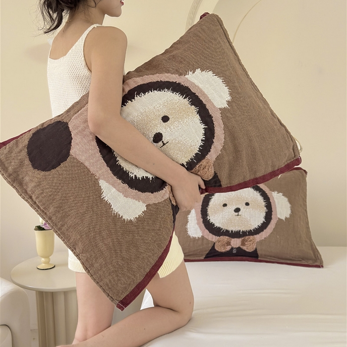 91家纺网 家纺一手货源 找家纺 朴尔家纺-毛巾被 2026新款全棉欣软系列定位四层加厚柔软纱布枕巾 毛毛球