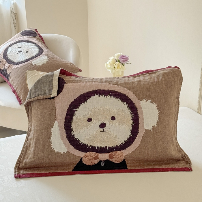 91家纺网 家纺一手货源 找家纺 朴尔家纺-毛巾被 2026新款全棉欣软系列定位四层加厚柔软纱布枕巾 毛毛球