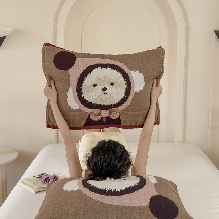 91家纺网 家纺一手货源 找家纺 朴尔家纺-毛巾被 2026新款全棉欣软系列定位四层加厚柔软纱布枕巾 毛毛球