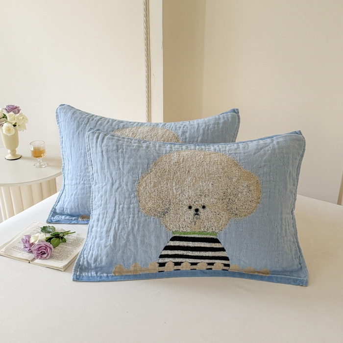 91家纺网 家纺一手货源 找家纺 朴尔家纺-毛巾被 2026新款全棉欣软系列定位四层加厚柔软纱布枕巾 趣味汪