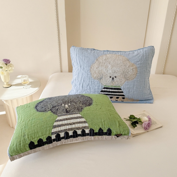 91家纺网 家纺一手货源 找家纺 朴尔家纺-毛巾被 2026新款全棉欣软系列定位四层加厚柔软纱布枕巾 趣味汪