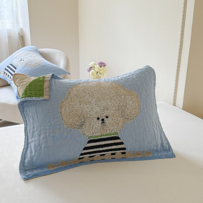 91家纺网 家纺一手货源 找家纺 朴尔家纺-毛巾被 2026新款全棉欣软系列定位四层加厚柔软纱布枕巾 趣味汪