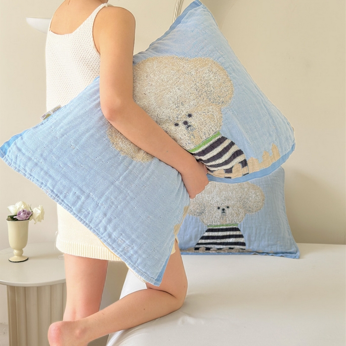 91家纺网 家纺一手货源 找家纺 朴尔家纺-毛巾被 2026新款全棉欣软系列定位四层加厚柔软纱布枕巾 趣味汪