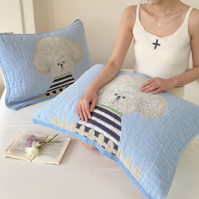 91家纺网 家纺一手货源 找家纺 朴尔家纺-毛巾被 2026新款全棉欣软系列定位四层加厚柔软纱布枕巾 趣味汪