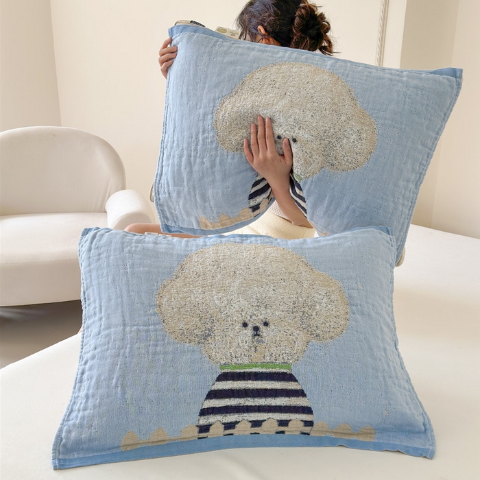 91家纺网 家纺一手货源 找家纺 朴尔家纺-毛巾被 2026新款全棉欣软系列定位四层加厚柔软纱布枕巾 趣味汪