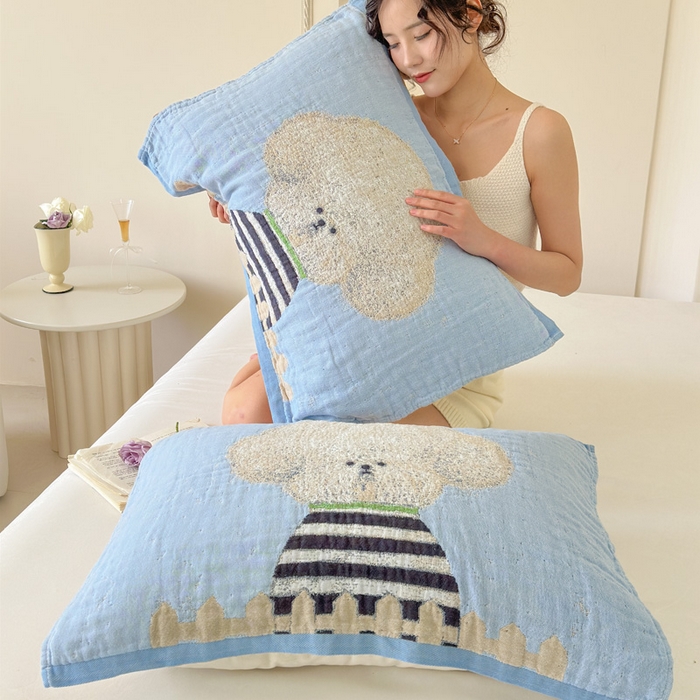 91家纺网 家纺一手货源 找家纺 朴尔家纺-毛巾被 2026新款全棉欣软系列定位四层加厚柔软纱布枕巾 趣味汪