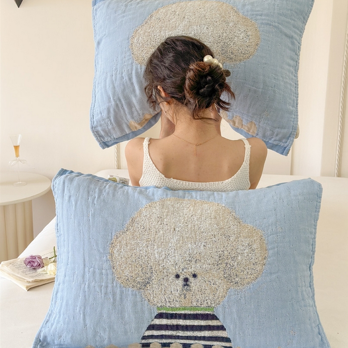 91家纺网 家纺一手货源 找家纺 朴尔家纺-毛巾被 2026新款全棉欣软系列定位四层加厚柔软纱布枕巾 趣味汪