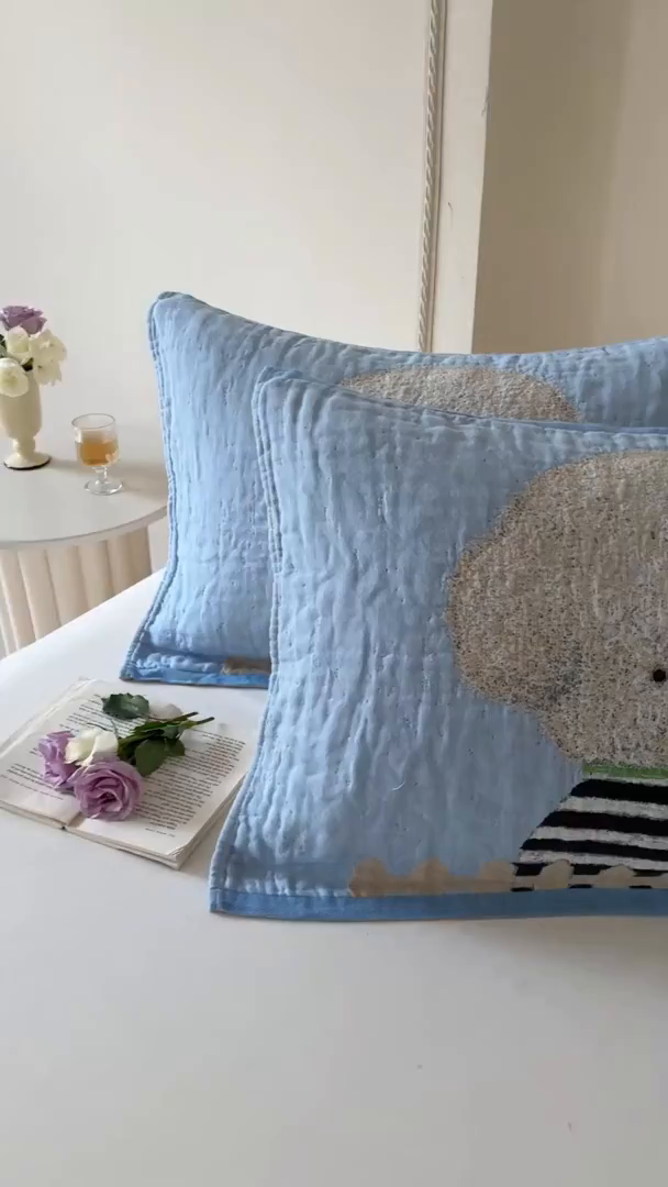 91家纺网 家纺一手货源 找家纺 朴尔家纺-毛巾被 2026新款全棉欣软系列定位四层加厚柔软纱布枕巾 趣味汪