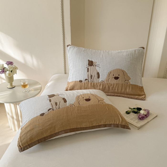 91家纺网 家纺一手货源 找家纺 朴尔家纺-毛巾被 2026新款全棉欣软系列定位四层加厚柔软纱布枕巾 睡窝窝