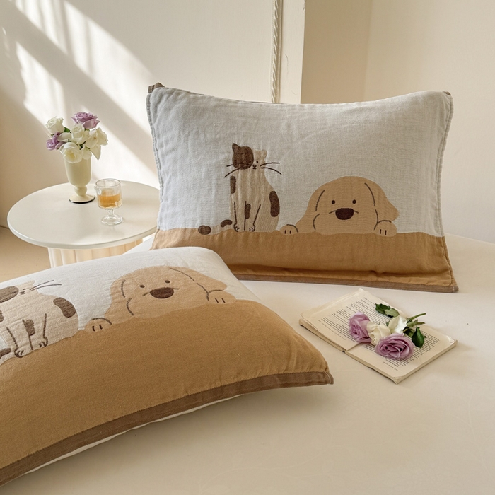 91家纺网 家纺一手货源 找家纺 朴尔家纺-毛巾被 2026新款全棉欣软系列定位四层加厚柔软纱布枕巾 睡窝窝