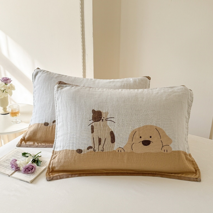 91家纺网 家纺一手货源 找家纺 朴尔家纺-毛巾被 2026新款全棉欣软系列定位四层加厚柔软纱布枕巾 睡窝窝