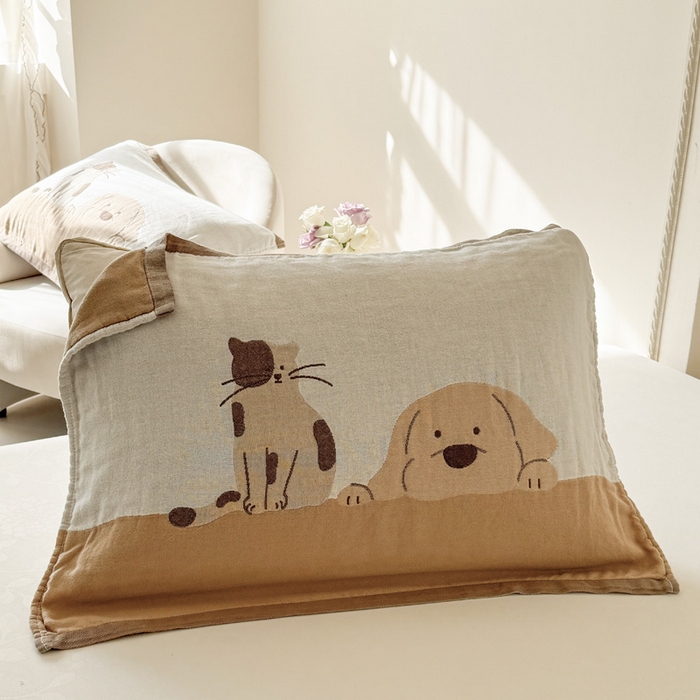 91家纺网 家纺一手货源 找家纺 朴尔家纺-毛巾被 2026新款全棉欣软系列定位四层加厚柔软纱布枕巾 睡窝窝