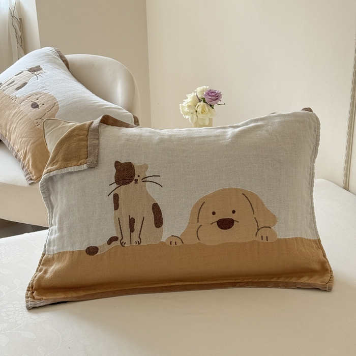 91家纺网 家纺一手货源 找家纺 朴尔家纺-毛巾被 2026新款全棉欣软系列定位四层加厚柔软纱布枕巾 睡窝窝