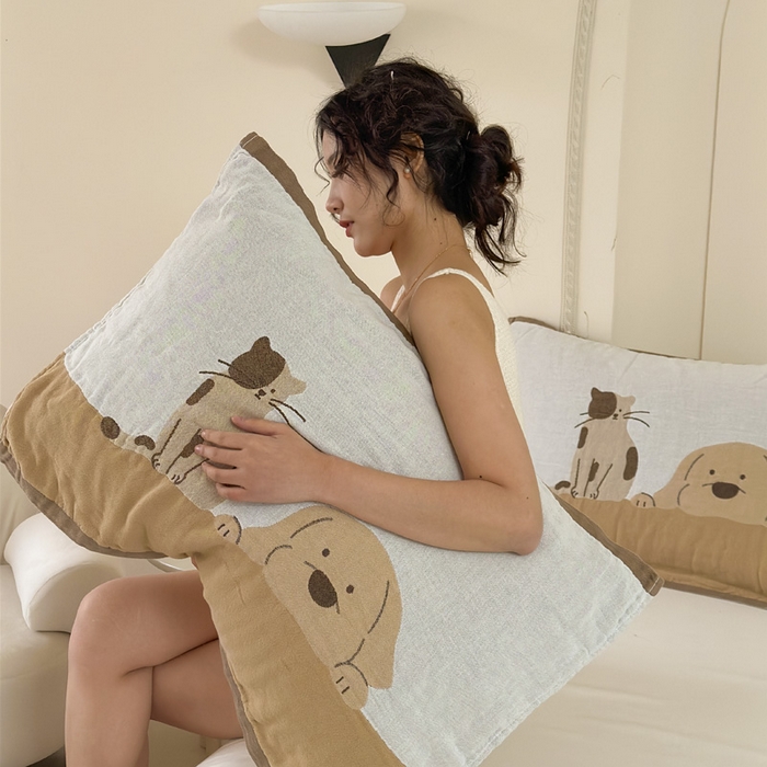 91家纺网 家纺一手货源 找家纺 朴尔家纺-毛巾被 2026新款全棉欣软系列定位四层加厚柔软纱布枕巾 睡窝窝