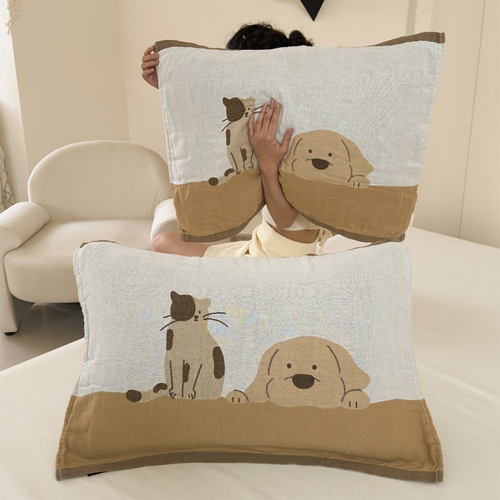 91家纺网 家纺一手货源 找家纺 朴尔家纺-毛巾被 2026新款全棉欣软系列定位四层加厚柔软纱布枕巾 睡窝窝