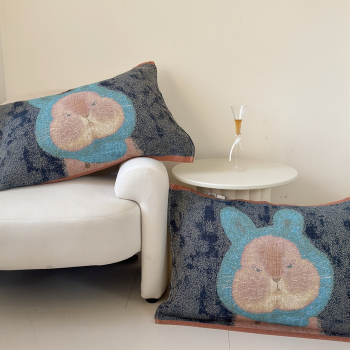 91家纺网 家纺一手货源 找家纺 朴尔家纺-毛巾被 2026新款全棉欣软系列定位四层加厚柔软纱布枕巾 涂鸦兔