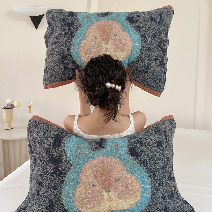 91家纺网 家纺一手货源 找家纺 朴尔家纺-毛巾被 2026新款全棉欣软系列定位四层加厚柔软纱布枕巾 涂鸦兔