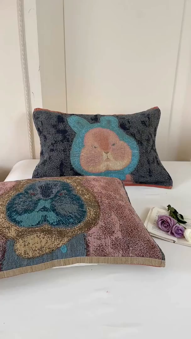 91家纺网 家纺一手货源 找家纺 朴尔家纺-毛巾被 2026新款全棉欣软系列定位四层加厚柔软纱布枕巾 涂鸦兔