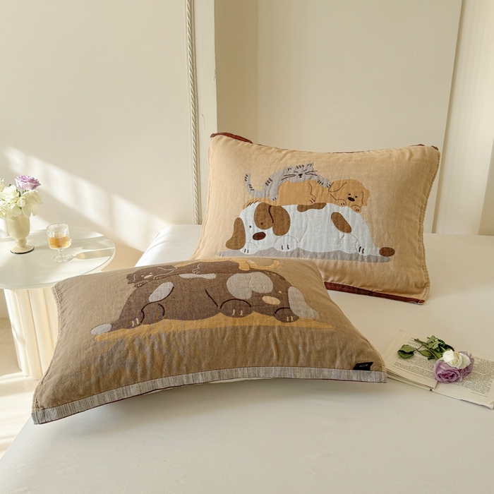 91家纺网 家纺一手货源 找家纺 朴尔家纺-毛巾被 2026新款全棉欣软系列定位四层加厚柔软纱布枕巾 午后花园