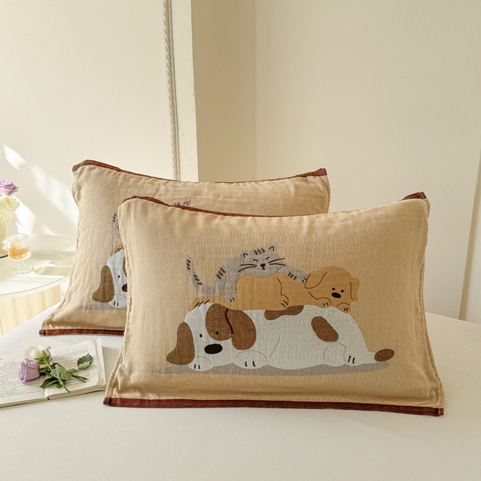 91家纺网 家纺一手货源 找家纺 朴尔家纺-毛巾被 2026新款全棉欣软系列定位四层加厚柔软纱布枕巾 午后花园