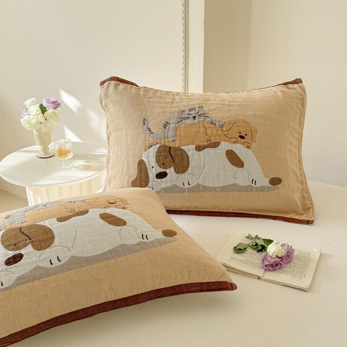 91家纺网 家纺一手货源 找家纺 朴尔家纺-毛巾被 2026新款全棉欣软系列定位四层加厚柔软纱布枕巾 午后花园