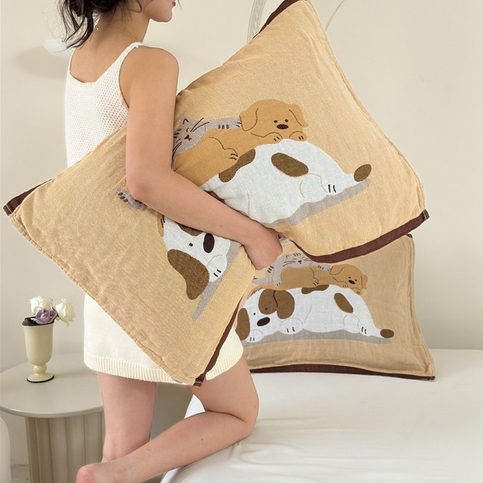 91家纺网 家纺一手货源 找家纺 朴尔家纺-毛巾被 2026新款全棉欣软系列定位四层加厚柔软纱布枕巾 午后花园