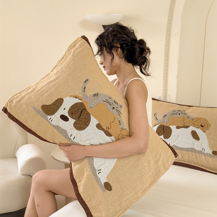 91家纺网 家纺一手货源 找家纺 朴尔家纺-毛巾被 2026新款全棉欣软系列定位四层加厚柔软纱布枕巾 午后花园