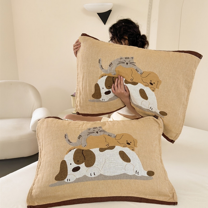 91家纺网 家纺一手货源 找家纺 朴尔家纺-毛巾被 2026新款全棉欣软系列定位四层加厚柔软纱布枕巾 午后花园