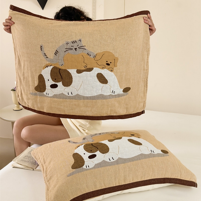 91家纺网 家纺一手货源 找家纺 朴尔家纺-毛巾被 2026新款全棉欣软系列定位四层加厚柔软纱布枕巾 午后花园