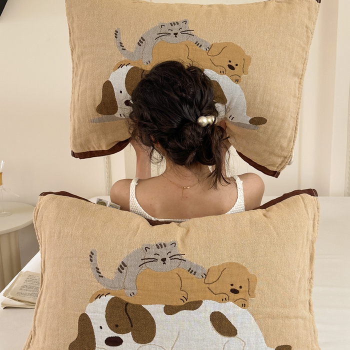 91家纺网 家纺一手货源 找家纺 朴尔家纺-毛巾被 2026新款全棉欣软系列定位四层加厚柔软纱布枕巾 午后花园