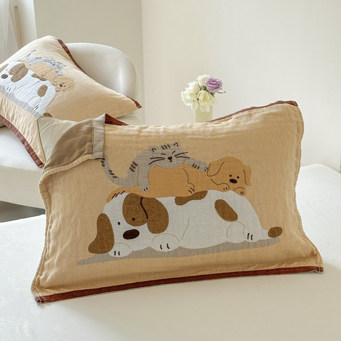 91家纺网 家纺一手货源 找家纺 朴尔家纺-毛巾被 2026新款全棉欣软系列定位四层加厚柔软纱布枕巾 午后花园