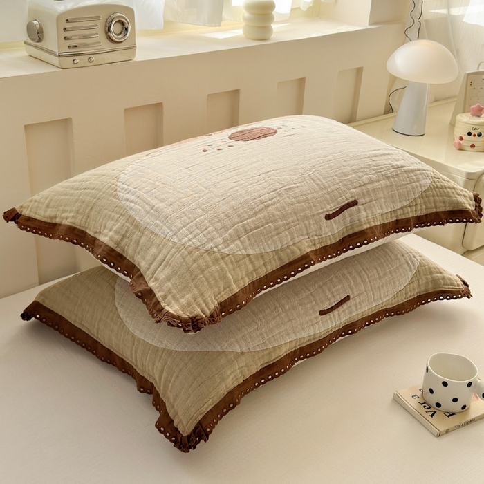 91家纺网 家纺一手货源 找家纺 （总）朴尔家纺-毛巾被 2026新款皱皱纱卡通大版花边全棉四层纱布枕巾