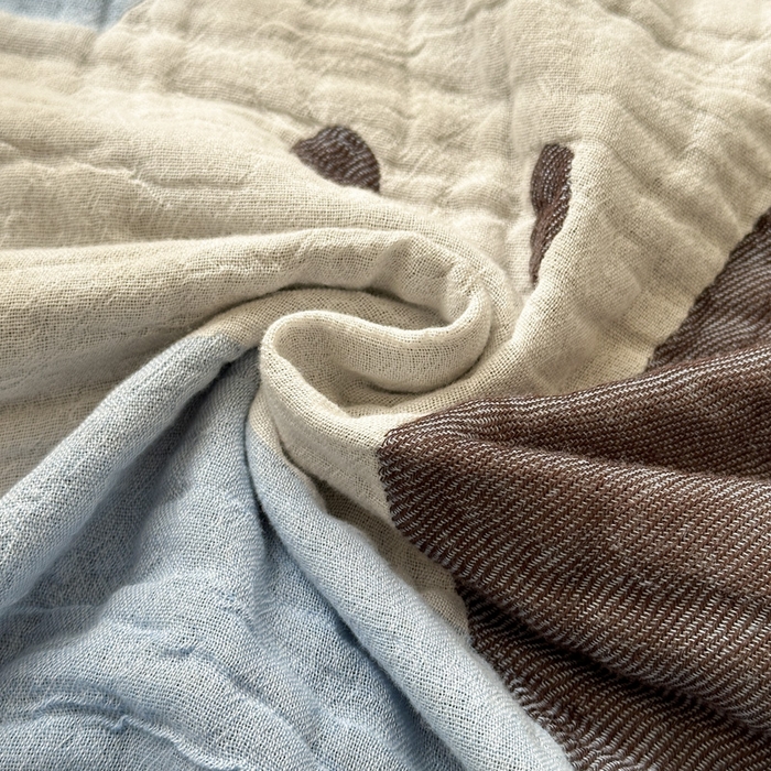 91家纺网 家纺一手货源 找家纺 朴尔家纺-毛巾被 2026新款皱皱纱卡通大版花边全棉四层纱布枕巾 好奇狗