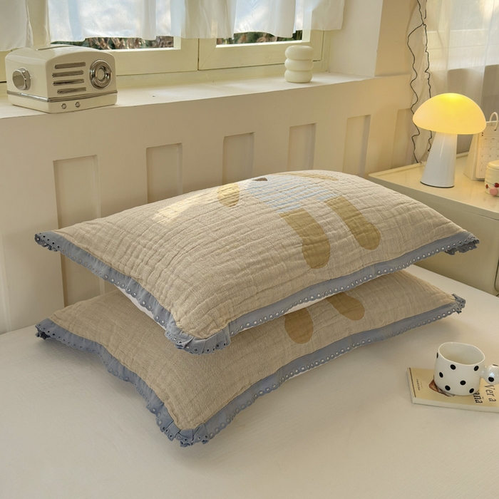 91家纺网 家纺一手货源 找家纺 朴尔家纺-毛巾被 2026新款皱皱纱卡通大版花边全棉四层纱布枕巾 条纹虎