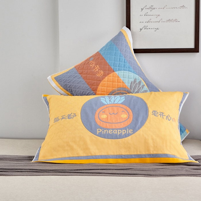 91家纺网 家纺一手货源 找家纺 朴尔家纺-毛巾被 2026新款彩色糖果系列纯棉三层纱布枕巾 开心菠萝黄
