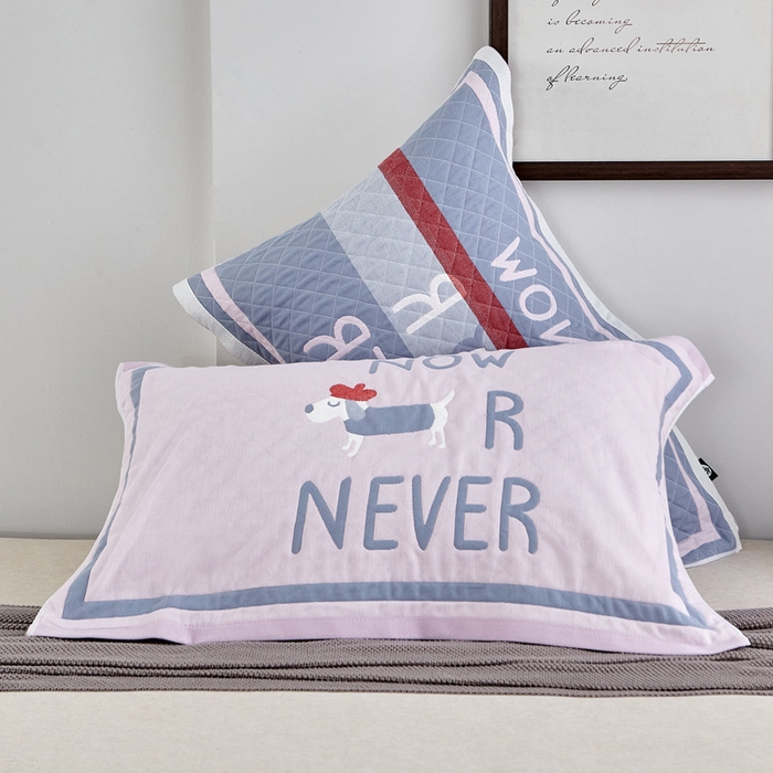 朴尔家纺-毛巾被 2026新款彩色糖果系列纯棉三层纱布枕巾 调皮狗粉