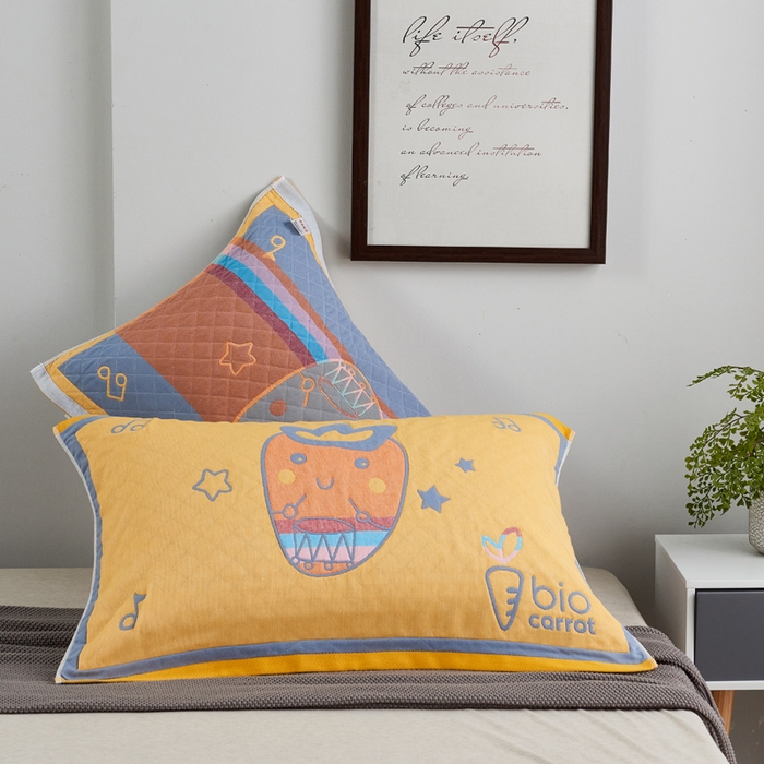 朴尔家纺-毛巾被 2026新款彩色糖果系列纯棉三层纱布枕巾 调皮胡萝卜黄