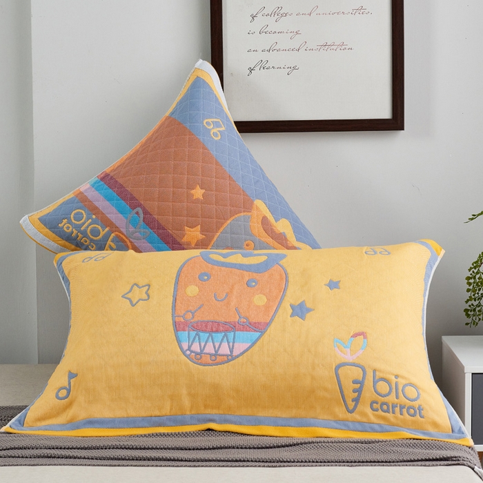 91家纺网 家纺一手货源 找家纺 朴尔家纺-毛巾被 2026新款彩色糖果系列纯棉三层纱布枕巾 调皮胡萝卜黄