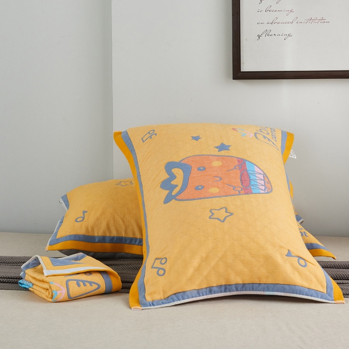 91家纺网 家纺一手货源 找家纺 朴尔家纺-毛巾被 2026新款彩色糖果系列纯棉三层纱布枕巾 调皮胡萝卜黄