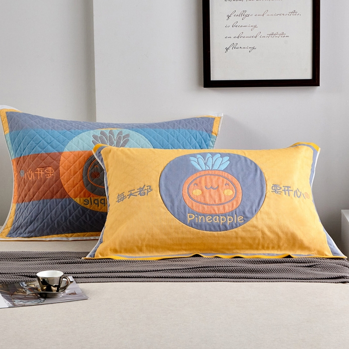 91家纺网 家纺一手货源 找家纺 朴尔家纺-毛巾被 2026新款彩色糖果系列纯棉三层纱布枕巾 开心菠萝黄