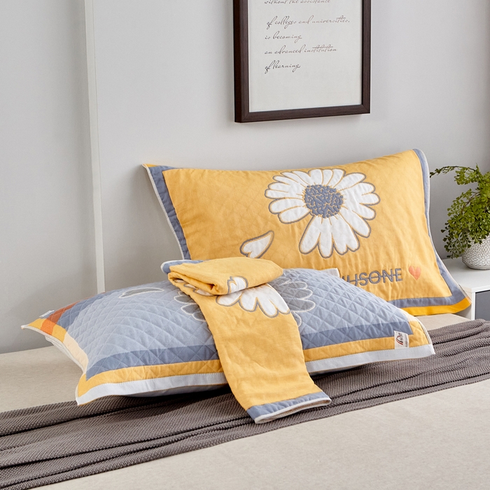 91家纺网 家纺一手货源 找家纺 朴尔家纺-毛巾被 2026新款彩色糖果系列纯棉三层纱布枕巾 清新甘菊黄