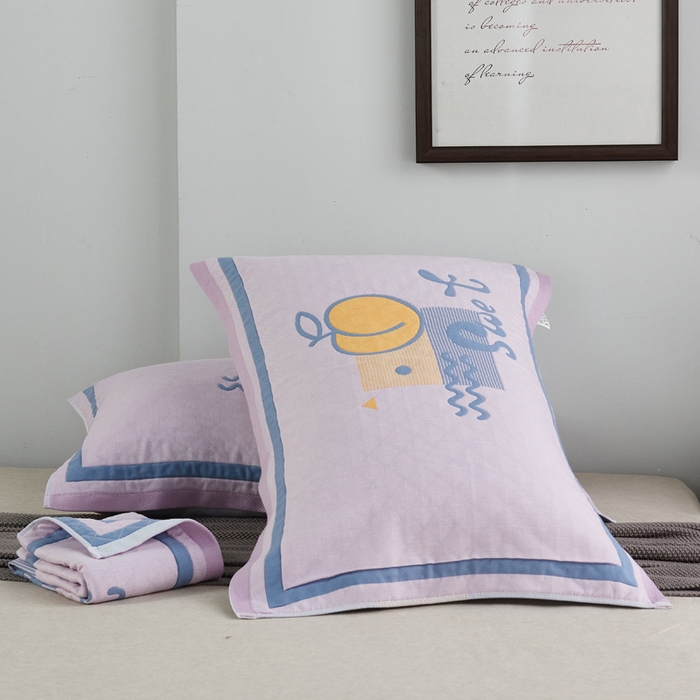 91家纺网 家纺一手货源 找家纺 朴尔家纺-毛巾被 2026新款彩色糖果系列纯棉三层纱布枕巾 水蜜桃粉